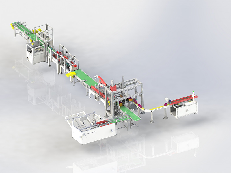 開(kāi)箱+裝箱+封箱+角邊+貼標(biāo)包裝線(xiàn)
